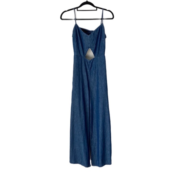 MOTO Topshop denim Jumpsuit Wide Leg cutouts high waist - Picture 2 of 9